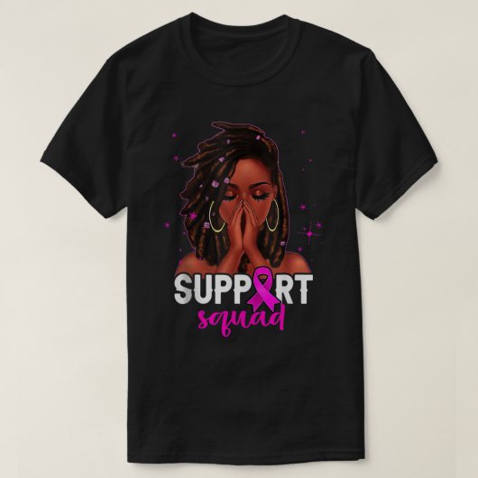 Loc'd Hair Black Woman Support Squad乳がん Tシャツ (デザイン正面)