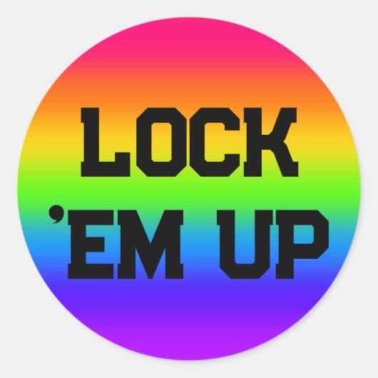 LOCK 'EM UP （単語を変更できる） ラウンドシール (正面)