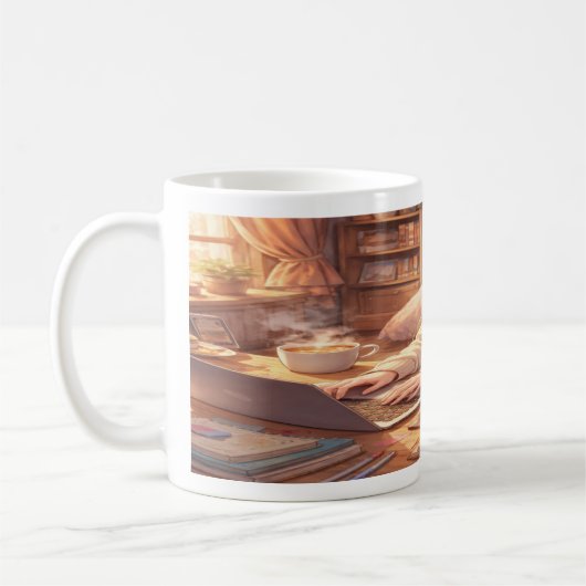 Lofi Anime Girl Studying with Coffee Wraparound Mu コーヒーマグカップ (左)