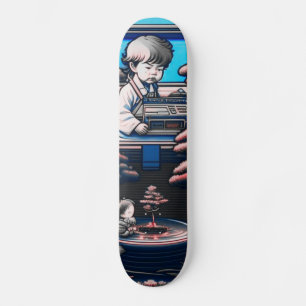 【lofi-art】和風 ビンテージ レトロ ネオ浮世絵盆栽アート:サイバーパンク スケートボード