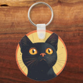 Lofi Style Black Cat Keychain キーホルダー (正面)