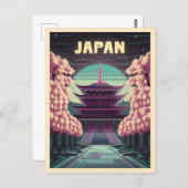 LoFi Vaporwaveレトロ80sテンプル日本の桜 ポストカード (正面/裏面)