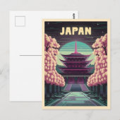LoFi Vaporwaveレトロ80sテンプル日本の桜 ポストカード (正面/裏面)