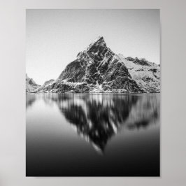Lofoten Mountain白黒写真 ポスター