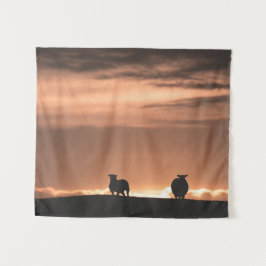 Lofoten Sunset Sheep自然写真 タペストリー
