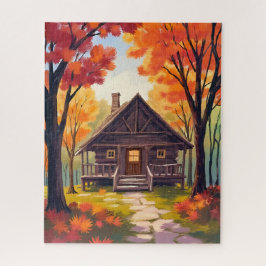 Log Cabin | Fall Foliage Forest Watercolor ジグソーパズル