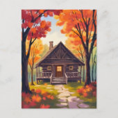 Log Cabin | Fall Foliage Forest Watercolor ポストカード (正面)