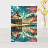 Log Cabin on theビーチAi Art 考え's of You カード (黄色い花)