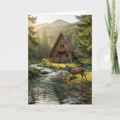 Log Cabin, Stream and Deer, Father's Day カード (正面)
