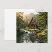 Log Cabin, Stream, Mountains and Deer Nature Art (正面/裏面)