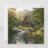 Log Cabin, Stream, Mountains and Deer Nature Art (正面)