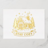 Log House Stay Cozy Gold 箔シーズンカード (正面)