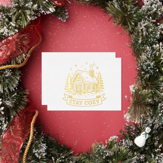 Log House Stay Cozy Gold 箔シーズンカード (インサイチュ)