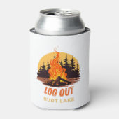 LOG OUT キャンプファイヤー バート湖 ミシガン州 缶クーラー (缶正面)