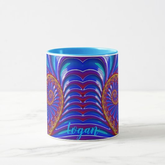 LOGAN to GLOSSY 3D Zany Blue Yellow Fractal to Mug マグカップ (中央)