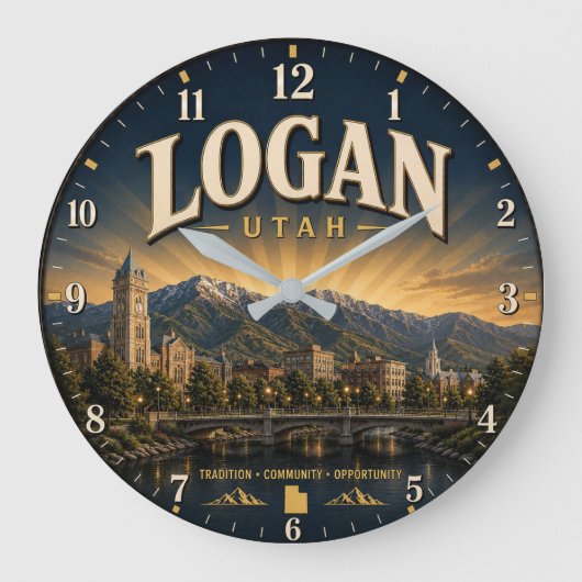 Logan Utah college town ラージ壁時計 (正面)