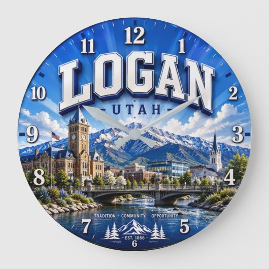 Logan Utah Mountain ラージ壁時計 (正面)