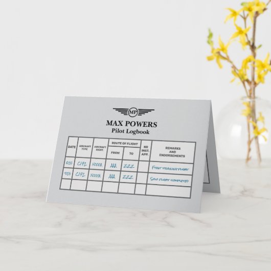 Logbook Solo Flight Congratulations カード (黄色い花)