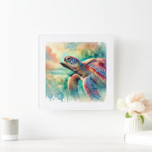 Loggerhead Sea Turtle 161024AREF127 - Watercolor スクエア壁時計 (ホーム)