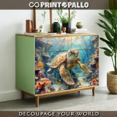 Loggerhead sea turtle diving in reef - Decoupage ラッピングペーパーシート