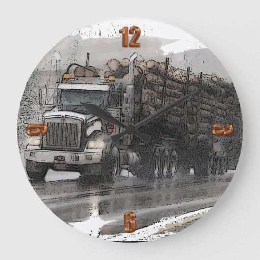 Logging Truck in the Rain ラージ壁時計 (正面)