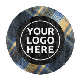 LOGOや画像入り | チェック柄フランネルのガラス製まな板 カッティングボード