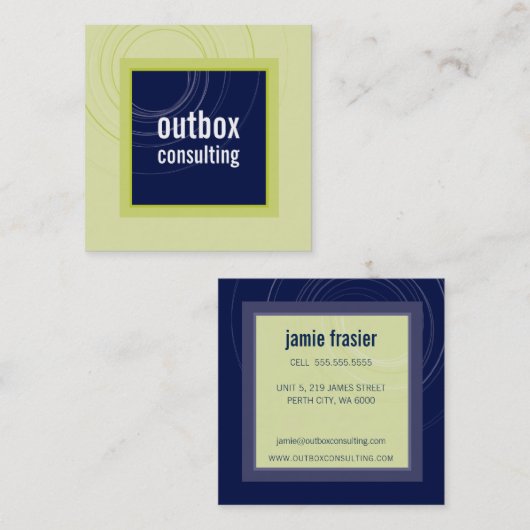 LOGOスモダンキ頭が切れるコンのモノグラムのネイビーグリーン スクエア名刺 (正面/裏面)