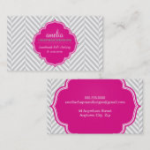 LOGOヘリモダンンボーンパターンピンクバッジグレー 名刺 (正面/裏面)