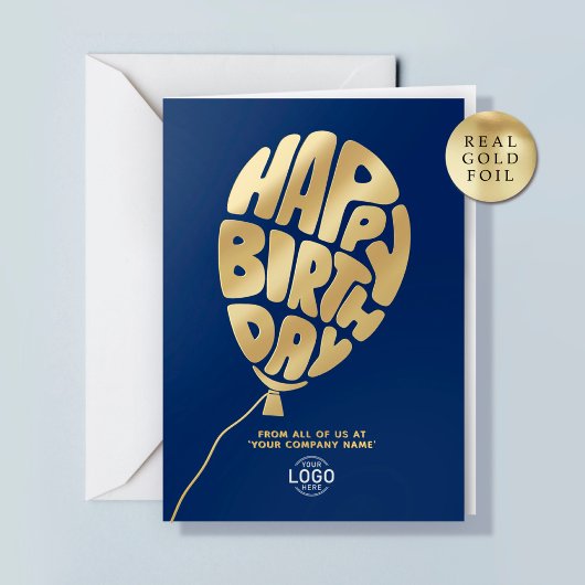 Logo Balloon Blue Business Gold Foil Birthday Card 箔シーズンカード