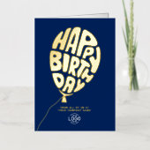 Logo Balloon Blue Business Gold Foil Birthday Card 箔シーズンカード (正面)