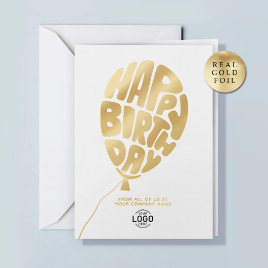 Logo Balloon White Business Foil Birthday Card 箔シーズンカード