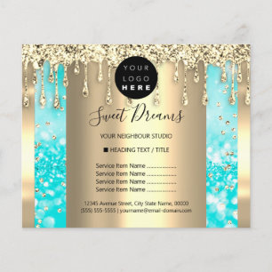 Logo Beauty Makeup Nails Price List Gold Blue チラシ