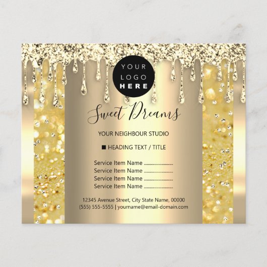 Logo Beauty Makeup Nails Price List Gold SPA チラシ (正面)