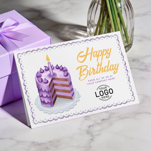 Logo Big Purple Vintage Cake Business Birthday カード