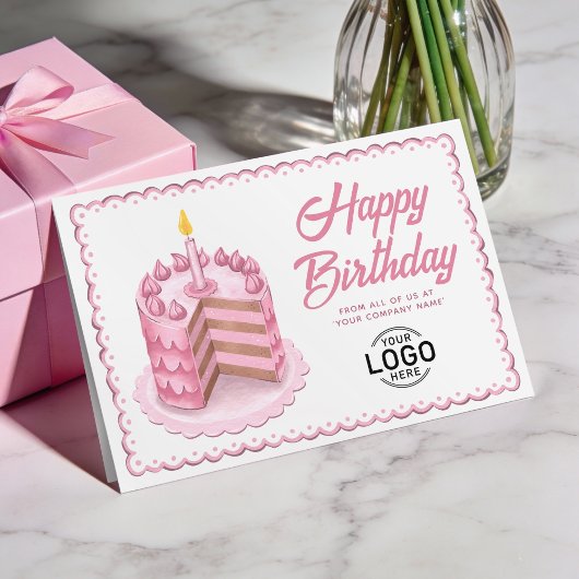 Logo Big Vintage Pink Cake Business Birthday カード