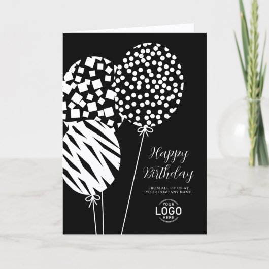 Logo Black White Balloons Corporate Birthday Card シーズンカード (正面)