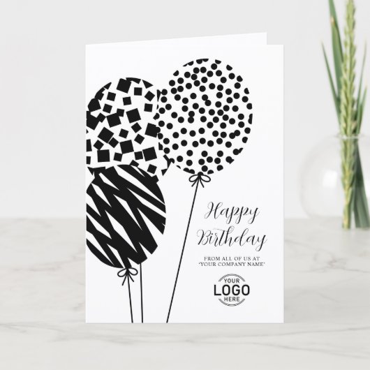 Logo Black White Balloons Corporate Birthday Card シーズンカード (正面)