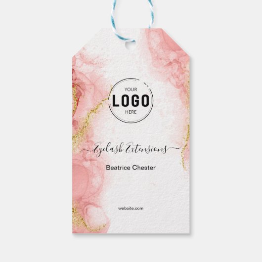 Logo Blush Pink Gold Agate typography hair makeup  ギフトタグ (裏面)