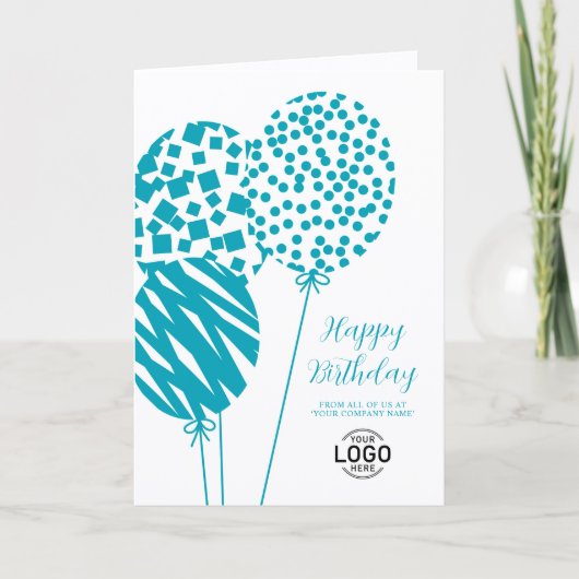 Logo Bright Teal Balloons Corporate Birthday Card シーズンカード (正面)