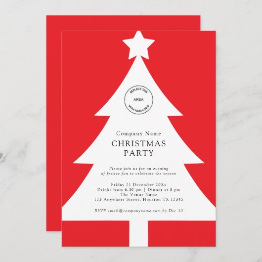 Logo Christmas Tree Corporate Party Red  招待状 (正面/裏面)