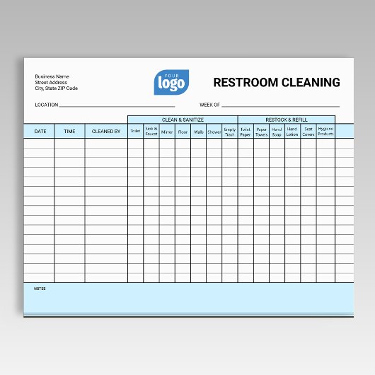 Logo Editable Office Restroom Cleaning Log Notepad ノートパッド