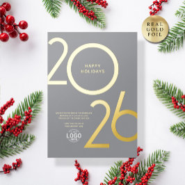 Logo Grey Modern Business Holiday Gold Card 箔招待状