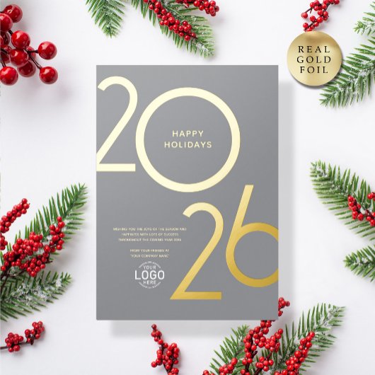 Logo Grey Modern Business Holiday Gold Card 箔招待状
