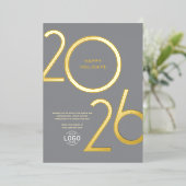 Logo Grey Modern Business Holiday Gold Card 箔招待状 (立ち正面)
