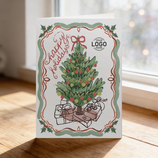 Logo Hand Drawn Charming Christmas Tree Business シーズンカード