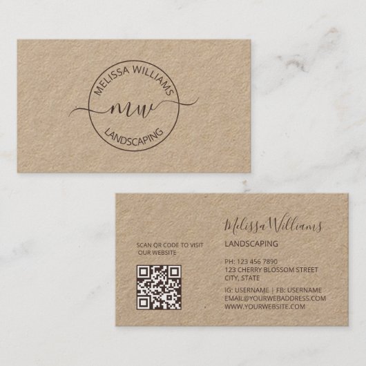  Logo Initials Kraft 名刺 (正面/裏面)