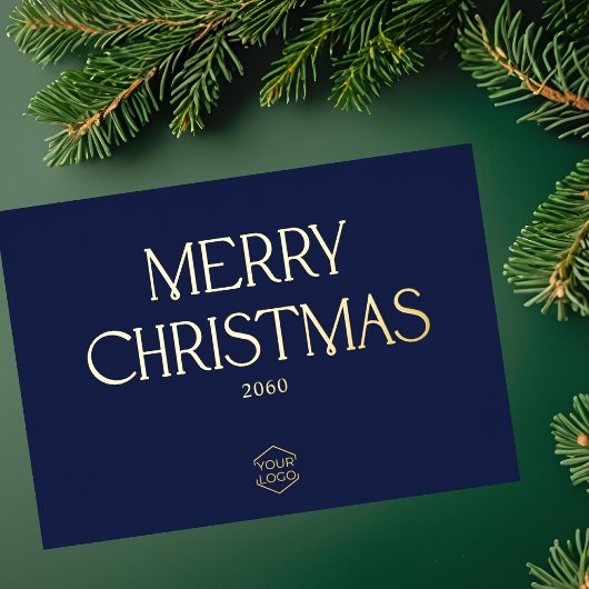 Logo Merry Christmas Business Corporate Navy Blue 箔シーズンカード
