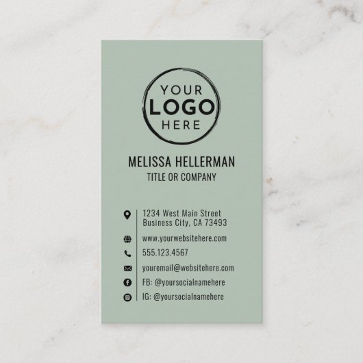 Logo Minimal Modern Vertical Sage Green 名刺 (正面)