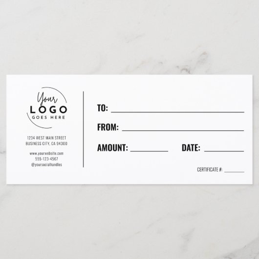 Logo Modern Black Business Gift Certificate (裏面)