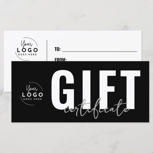 Logo Modern Black Business Gift Certificate (正面/裏面)